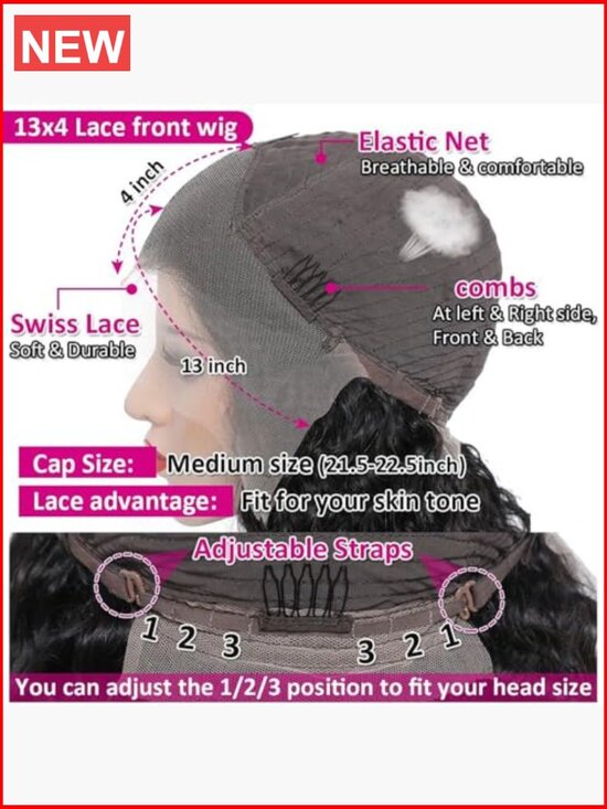 13x4 Deep Wave Lace Front Wig HD Synthetic Glueless Pre Plucked Natural Hairline main image 6